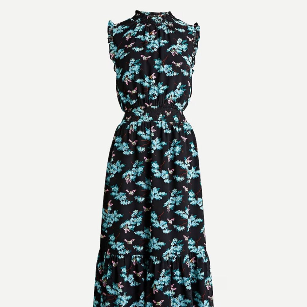 J.Crew Smocked-waist midi dress in botanical bees print